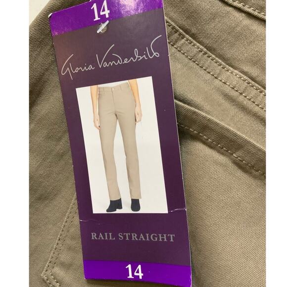 Gloria Vanderbilt Khaki Pants Women 14 Mid Rise Rail Straight Leg Stretch Casual - Picture 12 of 14